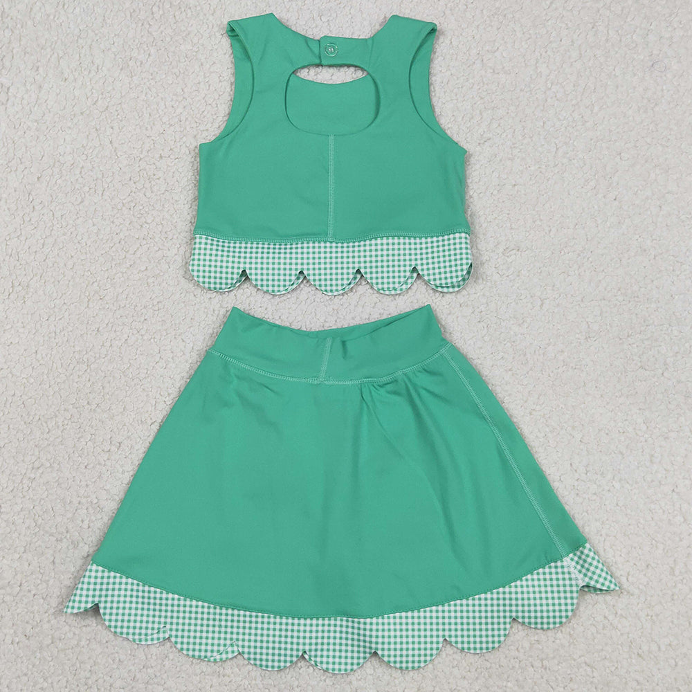 Baby Girls Clothes Green Vest Tops Bows Skirt Shorts Yoga Active Scallop Clothes Sets GSD3320