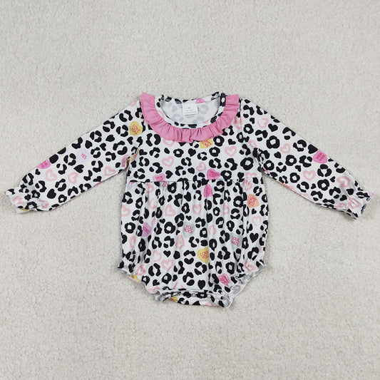 Baby Girls Leopard Hearts Valentines Ruffle Collar Rompers LR2638 12.23