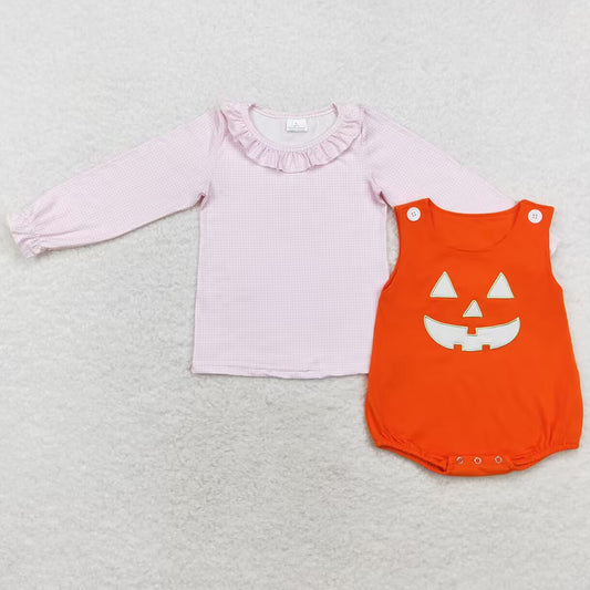 Boutique Infant Baby Girls Rompers Orange Halloween Ghost Shirt 2pcs Rompers Sets LR1703