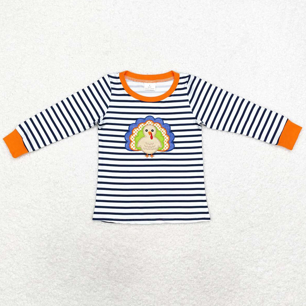 Baby Boys Clothes Tops Stripes Thanksgiving Turkey Long Sleeve Tee Shirts Tops BT0818