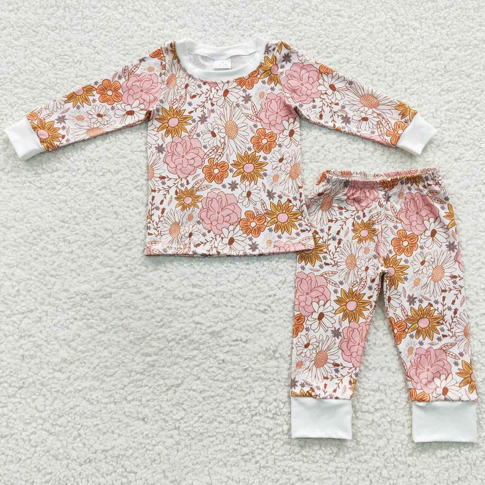 Flower Print Boutique Girls Long Sleeve Pajamas Sets GLP0572