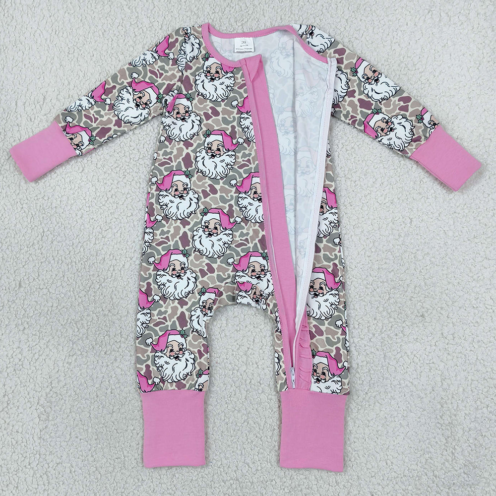 Baby Girls Rompers Khaki Camo Santa Christmas Two Way Ruffle Zip Convertible Rompers LR3305