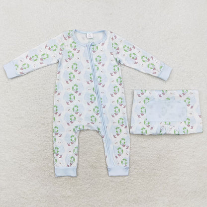 Baby Infant Boys Rompers Christmas Blue Santa Zippy Rompers LR1148