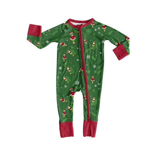 Preorder(moq 5)Baby Infant Christmas Dark Green Face Zipper Footie Rompers 8.8