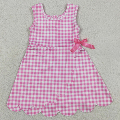 Baby Girls Dress Pink Checked Yoga Active Shorts Scallop Knee Length Dresses GSD3779