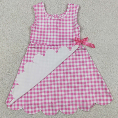 Baby Girls Dress Pink Checked Yoga Active Shorts Scallop Knee Length Dresses GSD3779