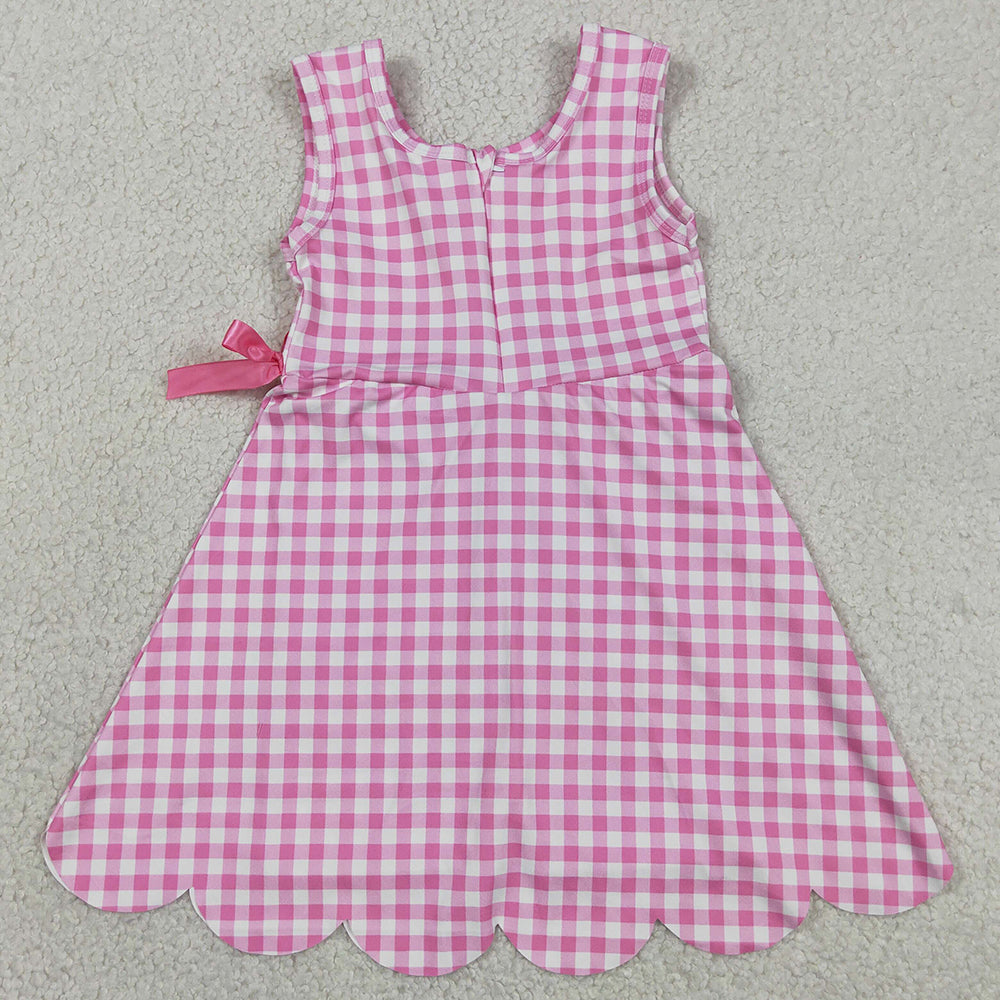 Baby Girls Dress Pink Checked Yoga Active Shorts Scallop Knee Length Dresses GSD3779