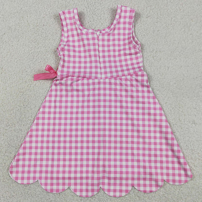 Baby Girls Dress Pink Checked Yoga Active Shorts Scallop Knee Length Dresses GSD3779