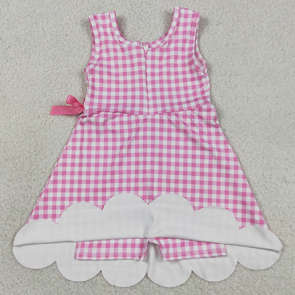 Baby Girls Dress Pink Checked Yoga Active Shorts Scallop Knee Length Dresses GSD3779