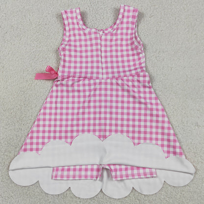 Baby Girls Dress Pink Checked Yoga Active Shorts Scallop Knee Length Dresses GSD3779