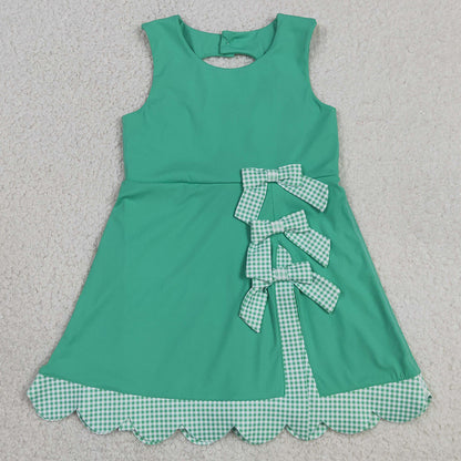 Baby Girls Dress Green Sleeveless Yoga Active Shorts Bows Scallop Knee Length Dresses GSD3029