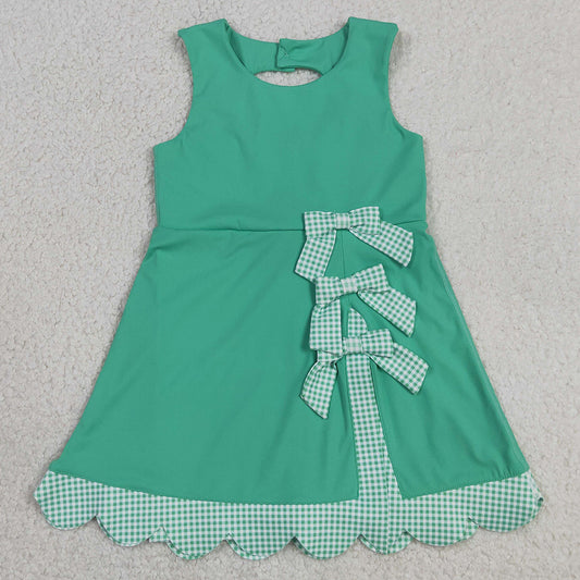 Baby Girls Dress Green Sleeveless Yoga Active Shorts Bows Scallop Knee Length Dresses GSD3029