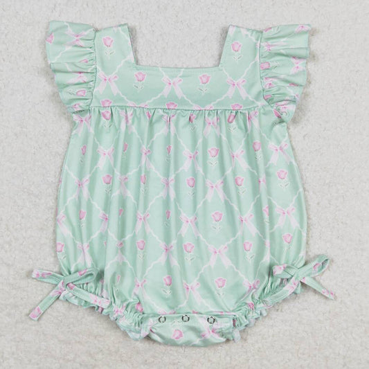 Baby Girls Rompers Green Bows Flutter Sleeve Summer Rompers SR1503