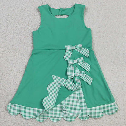 Baby Girls Dress Green Sleeveless Yoga Active Shorts Bows Scallop Knee Length Dresses GSD3029