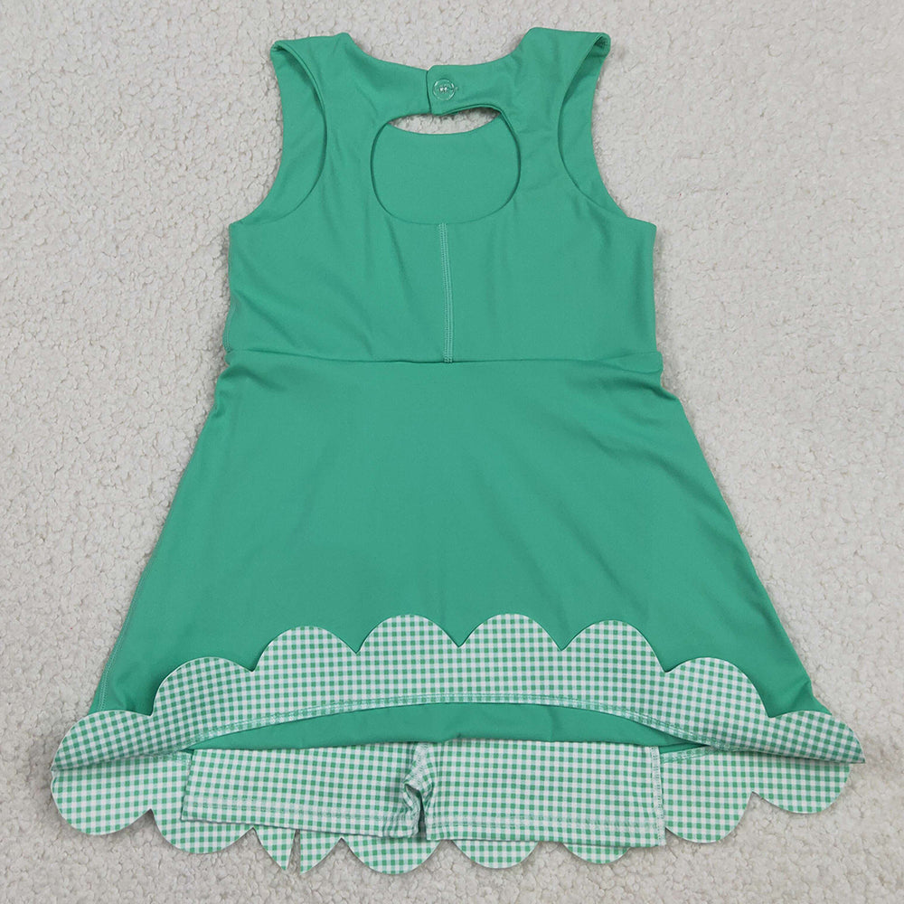 Baby Girls Dress Green Sleeveless Yoga Active Shorts Bows Scallop Knee Length Dresses GSD3029