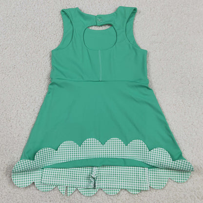 Baby Girls Dress Green Sleeveless Yoga Active Shorts Bows Scallop Knee Length Dresses GSD3029