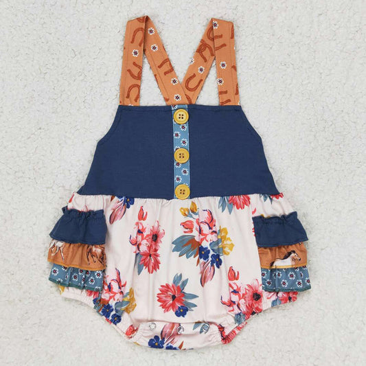 Baby Infant Girls Rompers Western Ruffle Flowers Straps Rompers SR1394