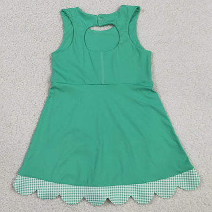 Baby Girls Dress Green Sleeveless Yoga Active Shorts Bows Scallop Knee Length Dresses GSD3029
