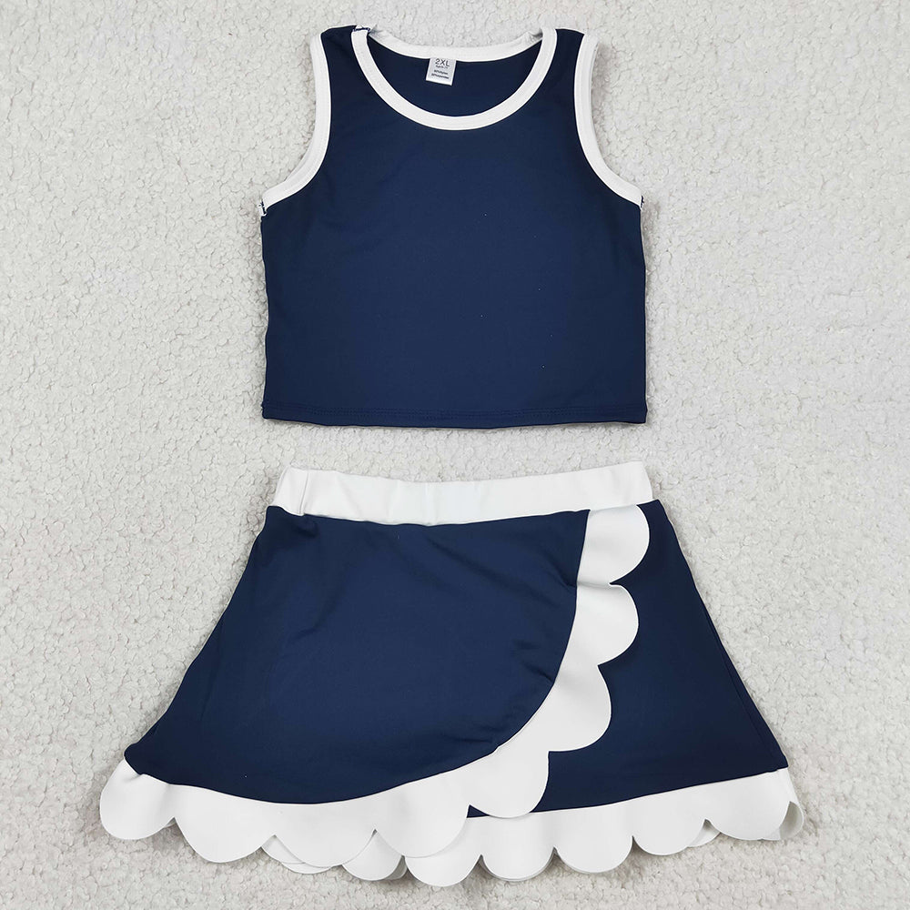 Sibling Baby Girls Sleeveless Vests Top Scallop Skirt Short Yoga Active Clothes Sets