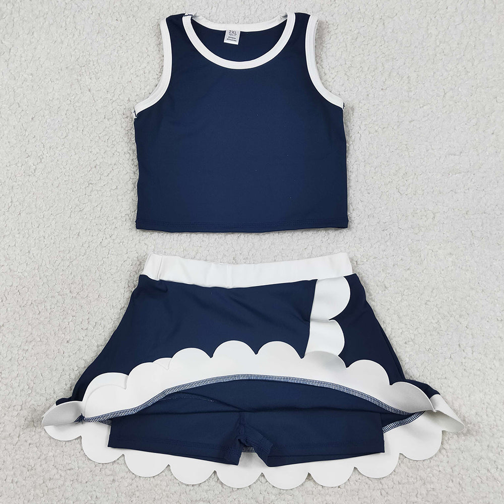 Sibling Baby Girls Sleeveless Vests Top Scallop Skirt Short Yoga Active Clothes Sets