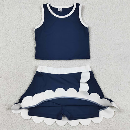 Sibling Baby Girls Sleeveless Vests Top Scallop Skirt Short Yoga Active Clothes Sets