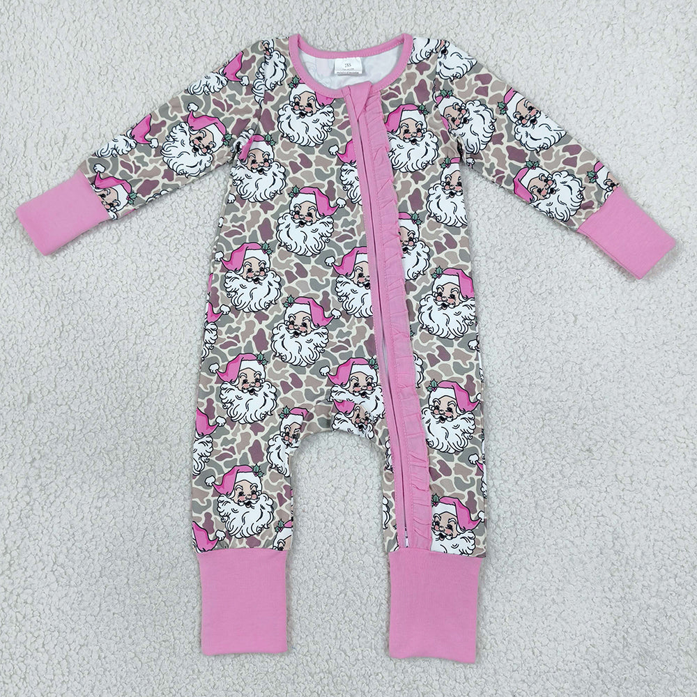 Sibling Baby Boys Girls Camo Santa Christmas Pajamas Zip Rompers