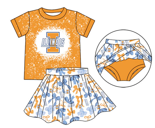Preorder moq 5 yellow I bleached top bow skirt girls team outfits 8.23