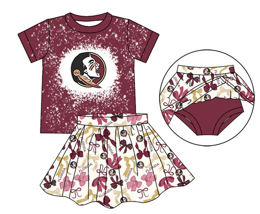 Preorder moq 5 feather bleached top bow skirt girls team outfits 8.26