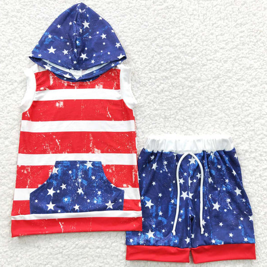 Baby Boys Clothes 4th Of July Star Hoodie Shorts Sets BSSO0244