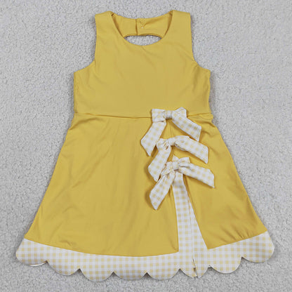 Baby Girls Dress Yellow Sleeveless Yoga Ruffle Shorts Bows Scallop Knee Length Dresses GSD3318