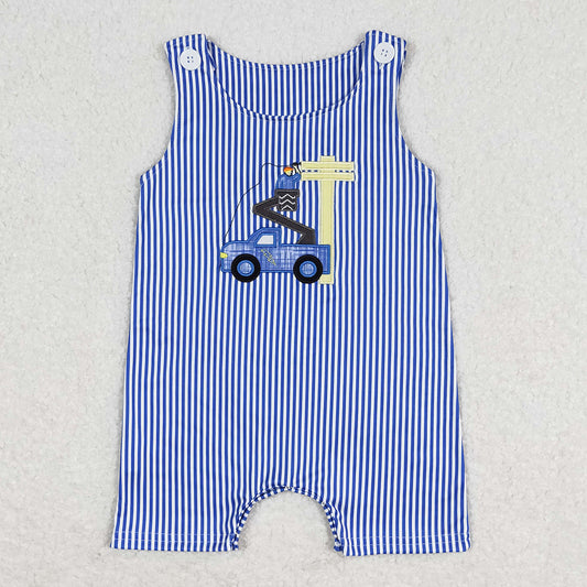 Infant Baby Boys Rompers Line Man Truck Blue Stripes Sleeveless Rompers SR1102