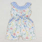 Baby Girls Jumpsuits Blue Flowers Checkered Shorts Jumpsuits SR1343