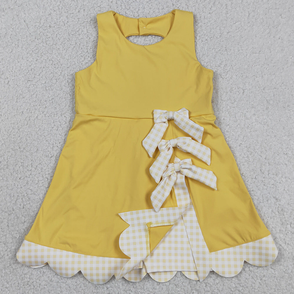 Baby Girls Dress Yellow Sleeveless Yoga Ruffle Shorts Bows Scallop Knee Length Dresses GSD3318