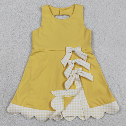Baby Girls Dress Yellow Sleeveless Yoga Ruffle Shorts Bows Scallop Knee Length Dresses GSD3318