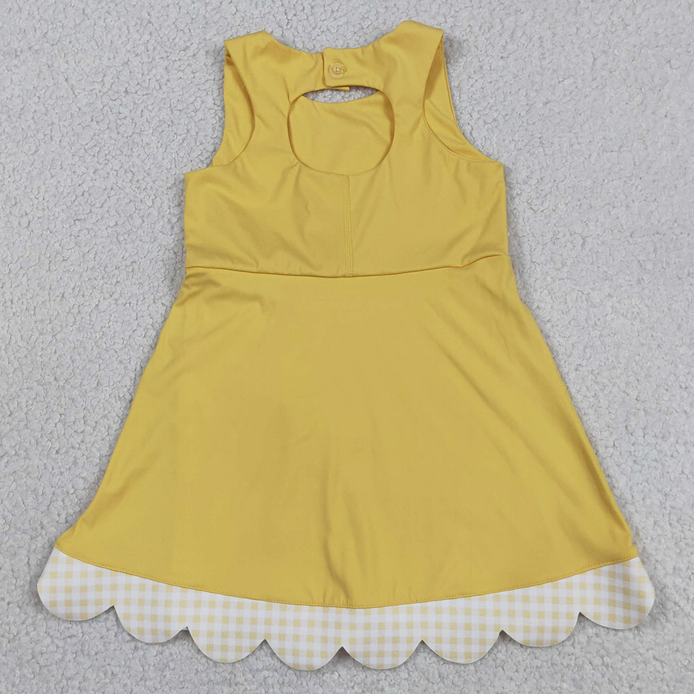 Baby Girls Dress Yellow Sleeveless Yoga Ruffle Shorts Bows Scallop Knee Length Dresses GSD3318