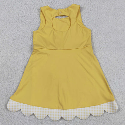 Baby Girls Dress Yellow Sleeveless Yoga Ruffle Shorts Bows Scallop Knee Length Dresses GSD3318