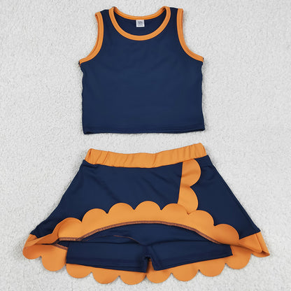 Sibling Baby Girls Sleeveless Vests Top Scallop Skirt Short Yoga Active Clothes Sets