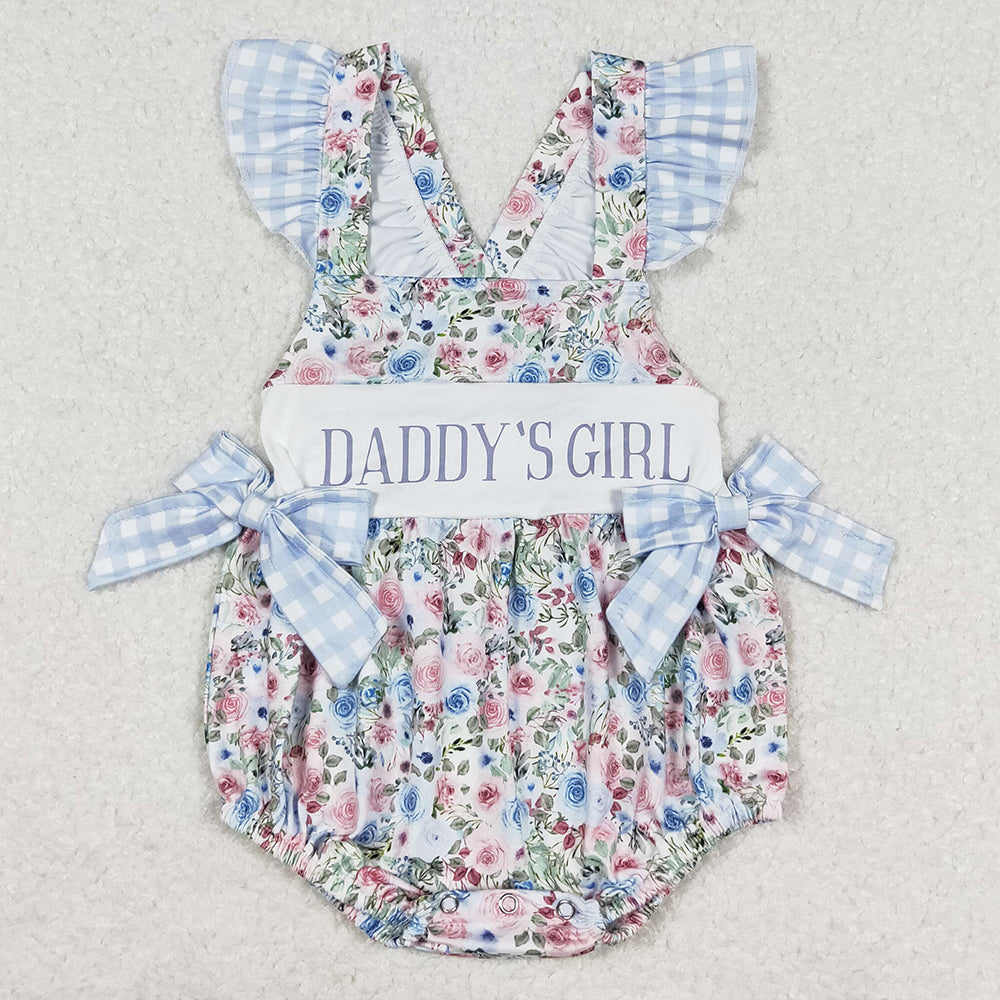 Baby Girls Rompers Blue Floral Daddy's Girl Bows Rompers SR1240