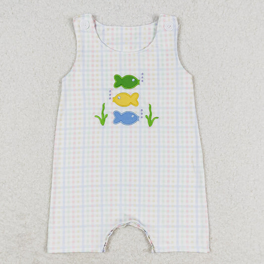 Infant Baby Boys Rompers Green Checkered Fishes Rompers SR1121