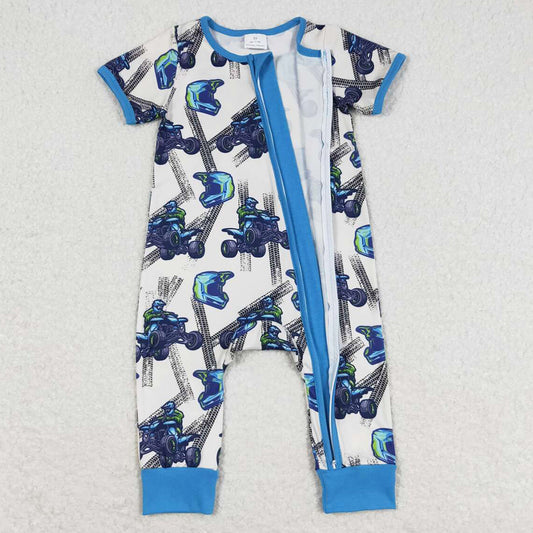 Infant Baby Boys Rompers Blue Motobike Short Sleeve Zip Rompers SR1379