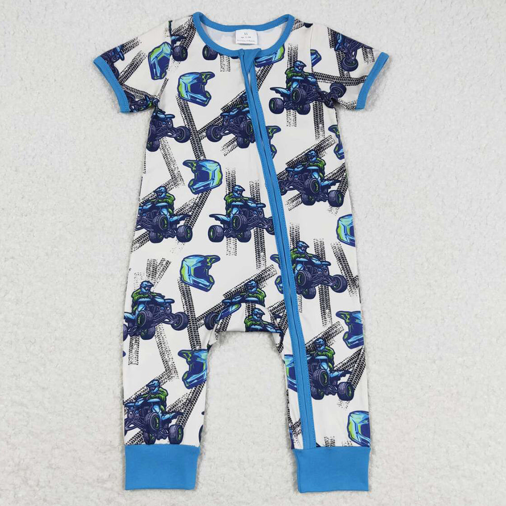 Infant Baby Boys Rompers Blue Motobike Short Sleeve Zip Rompers SR1379