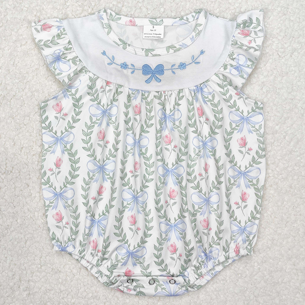 Baby Infant Girls Rompers Spring Bows Leaves Embroidery Rompers SR2543 3.10
