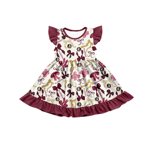 Preorder (moq 5) flutter sleeves feather bows girls team dress 8.26
