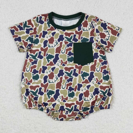 Baby Boys Rompers Green Camo Short Sleeve Pocket Rompers SR1659