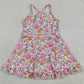 Baby Girls Dress Pink Strap Colorful Floral Yoga Active Ruffle Knee Length Dresses GSD2278