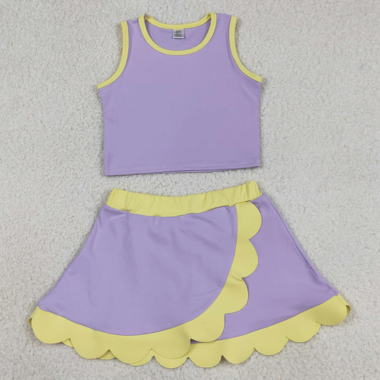 Baby Girls Clothes Lavender Yellow Vest Scallop Skirt Short Yoga Active Clothes Sets GSD4011