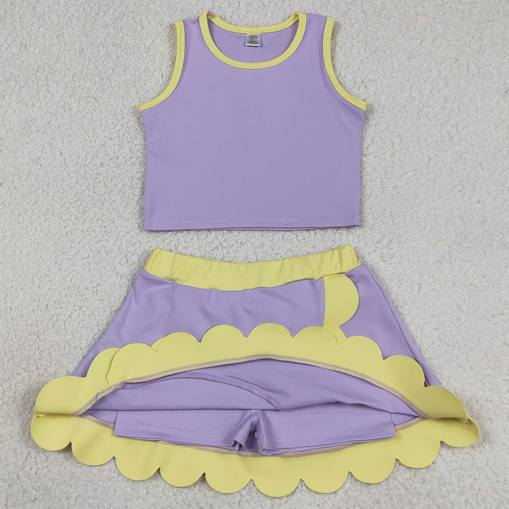 Baby Girls Clothes Lavender Yellow Vest Scallop Skirt Short Yoga Active Clothes Sets GSD4011