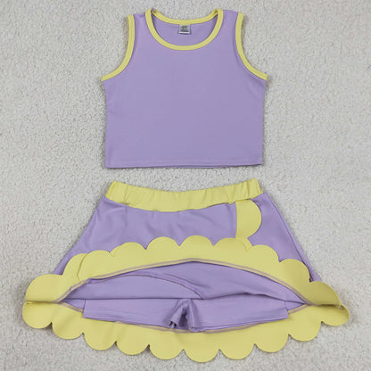 Sibling Baby Girls Sleeveless Vests Top Scallop Skirt Short Yoga Active Clothes Sets