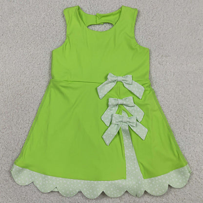 Baby Girls Dress Light Green Sleeveless Yoga Active Shorts Bows Scallop Knee Length Dresses GSD3316
