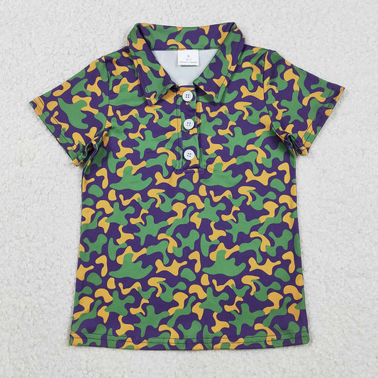 Baby Boys Clothes Short Sleeve Mardigras Camo Button Polo Shirts Top BT1498 12.5